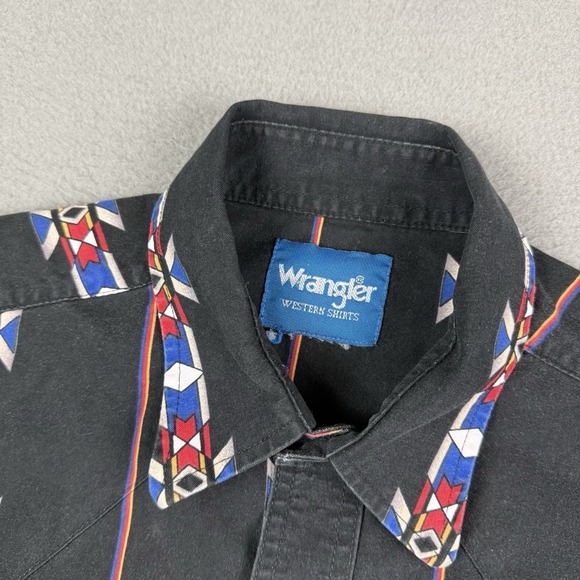 Vintage Wrangler Short Sleeve Pearl Snap Western Shirt Men's XL Black Aztec‎ - Picture 5 of 8